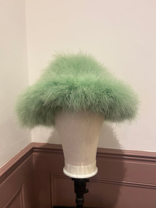 The 'Sage' Green Fluffy Marabou Feather Hat
