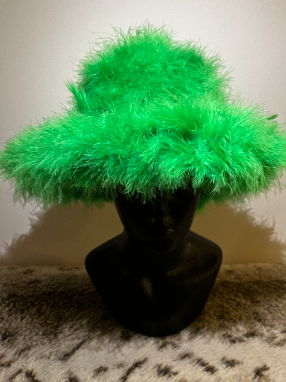 The 'Mary-Jane' Green Fluffy Marabou Feather Hat